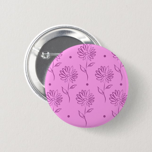 Purple Flowers Outline Pattern 2 Inch Round Button (Front & Back)