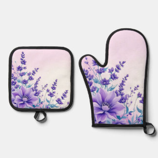 Purple Flowers  Oven Mitt & Pot Holder Set