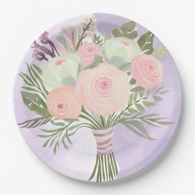 Purple Flowers Paper Plate (Front)