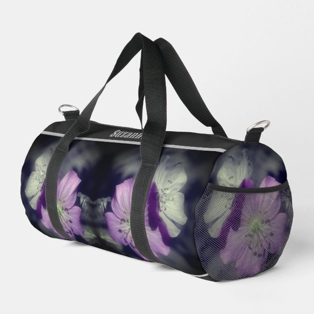 Purple Flowers Partial Colour Personalized Duffle Bag (Right Corner)