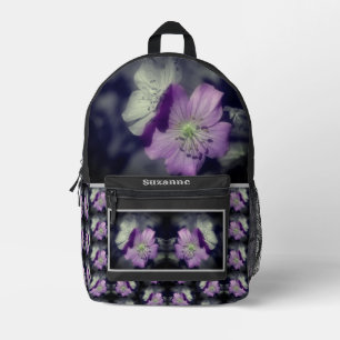 Purple Flowers Partial Colour Personalized Printed Backpack
