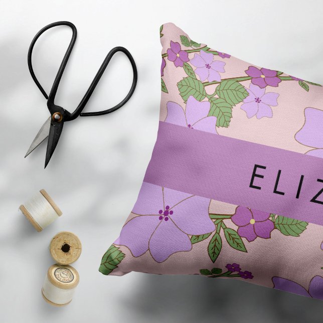 Purple Flowers, Pattern Of Flowers, Your Name Accent Pillow (Creator Uploaded)