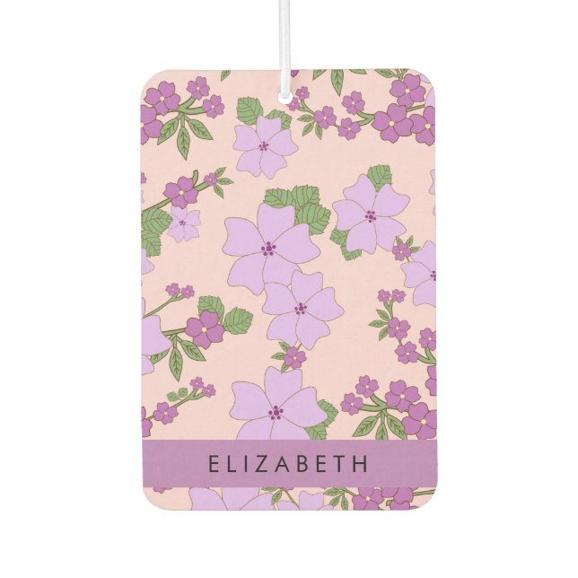 Purple Flowers, Pattern Of Flowers, Your Name Air Freshener (Front)
