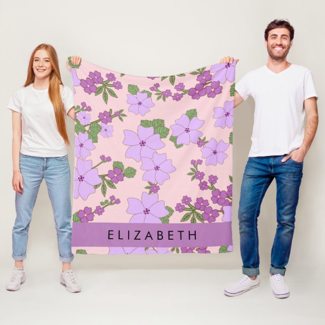 Purple Flowers, Pattern Of Flowers, Your Name Fleece Blanket (In Situ)
