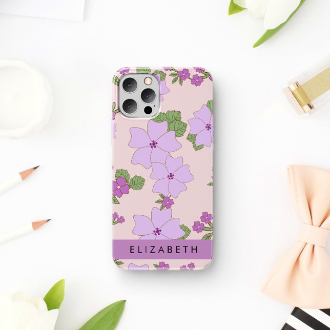 Purple Flowers, Pattern Of Flowers, Your Name iPhone 16 Case (Creator Uploaded)