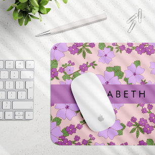 Purple Flowers, Pattern Of Flowers, Your Name Mouse Pad