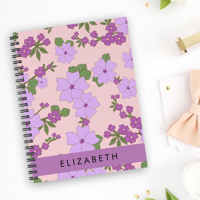 Purple Flowers, Pattern Of Flowers, Your Name Notebook (Creator Uploaded)