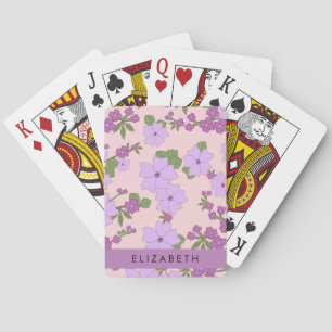 Purple Flowers, Pattern Of Flowers, Your Name Playing Cards