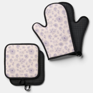 Purple flowers pattern oven mitt & pot holder set