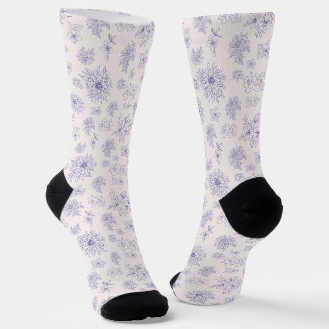 Purple flowers pattern  socks (Angled)