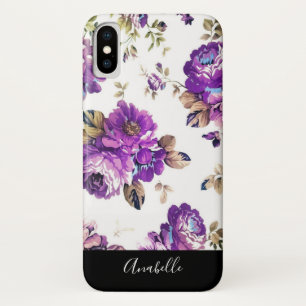 Purple Flowers Pattern with Monogram Case-Mate iPhone Case