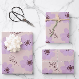 purple flowers patterns wrapping paper sheet