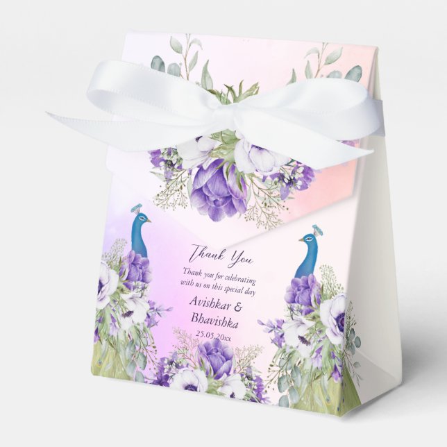 Purple flowers peacock wedding favour gift  favor box (Front Side)