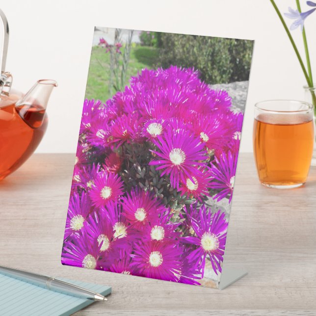 Purple Flowers Pedestal Sign (In SItu)