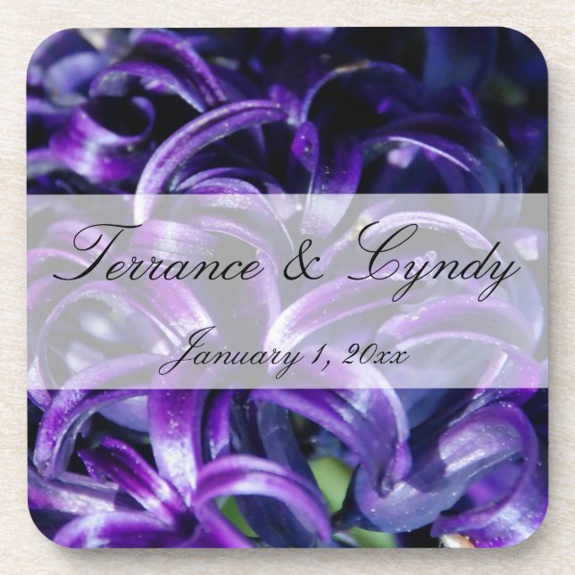 Purple Flowers Personal Wedding Coaster (Front)