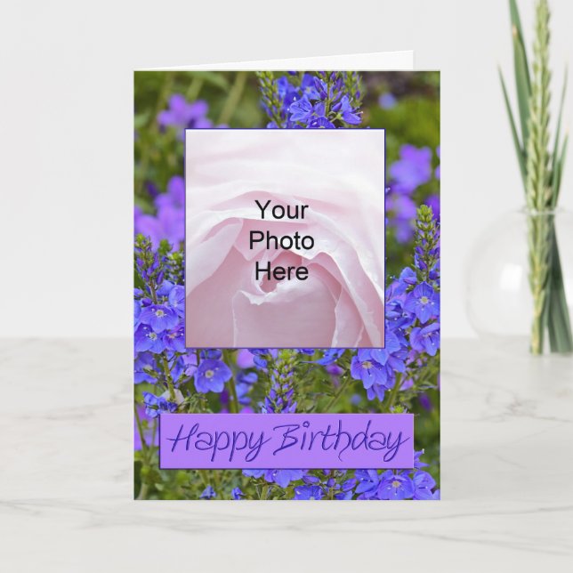 Purple flowers Photo Birthday Card (Front)