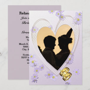 Purple Flowers, Photo in Heart Rehearsal Dinner Invitation