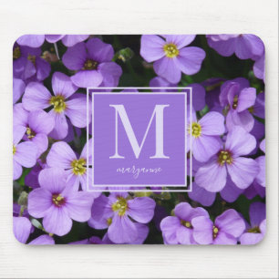 Purple Flowers Photo Monogram Name Mouse Pad