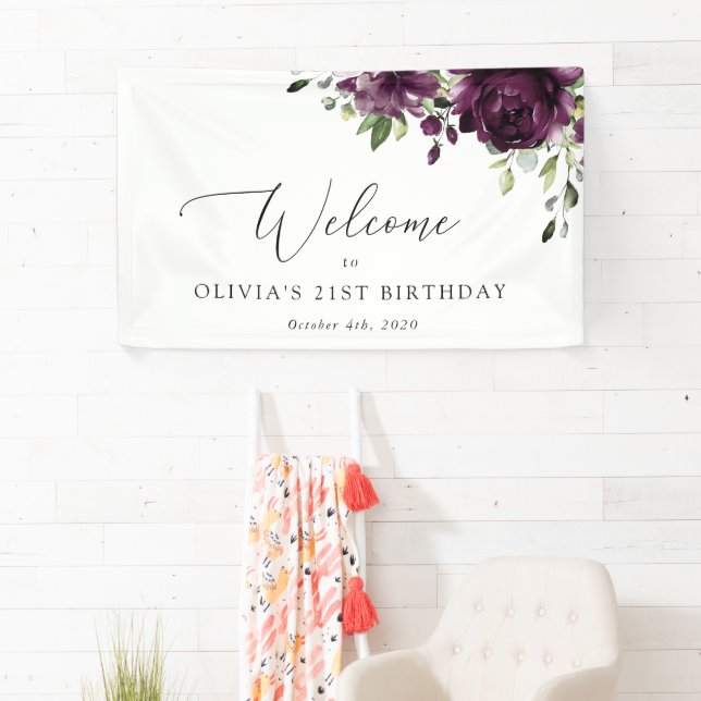 Purple Flowers, Plum Flowers, Birthday Welcome Banner (Insitu)