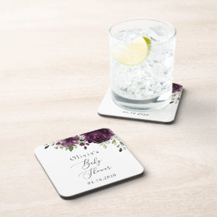 Purple Flowers, Plum Flowers, Boho, Baby Shower Coaster
