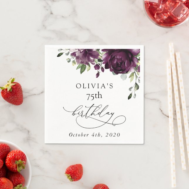 Purple Flowers, Plum Flowers, Boho, Birthday Napkin (Insitu)