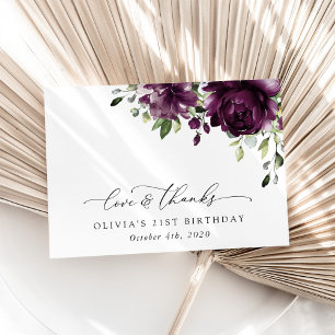 Purple Flowers, Plum Flowers, Boho, Birthday Thank You Card