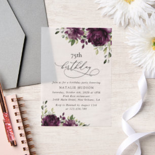 Purple Flowers, Plum Flowers, Boho, Birthday Vellum Invitations