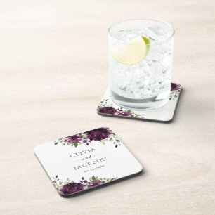 Purple Flowers, Plum Flowers, Boho, Floral Wedding Coaster