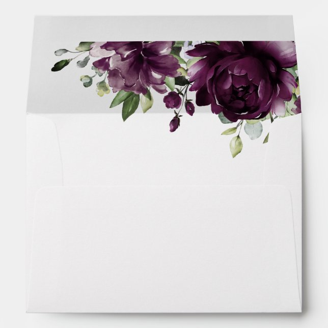 Purple Flowers, Plum Flowers, Boho, Floral Wedding Envelope (Back (Bottom))