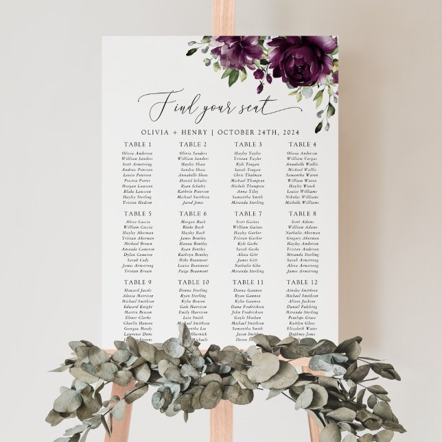 Purple Flowers, Plum Flowers, Boho, Seating Chart (Creator Uploaded)