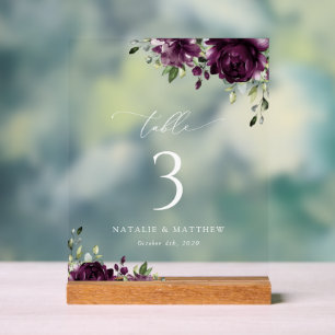 Purple Flowers, Plum Flowers, Boho, Table Numbers Acrylic Sign