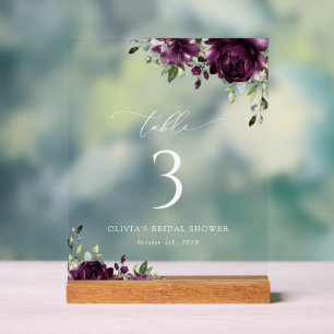 Purple Flowers, Plum Flowers, Boho, Table Numbers Acrylic Sign
