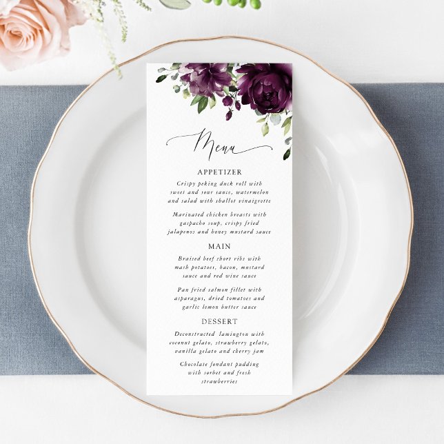 Purple Flowers, Plum Flowers, Bridal Shower Menu (Créateur téléchargé)