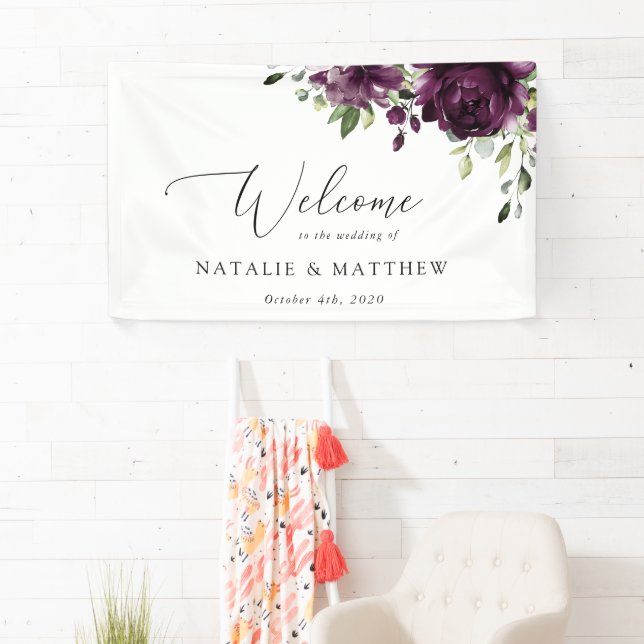 Purple Flowers, Plum Flowers, Wedding Welcome Banner (Insitu)