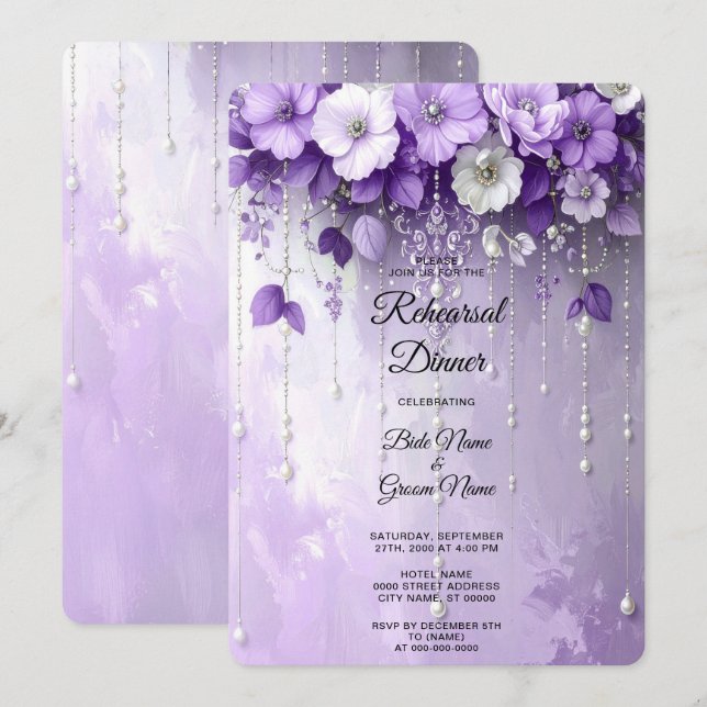 Purple Flowers Rehearsal Dinner Invitation (Front/Back)