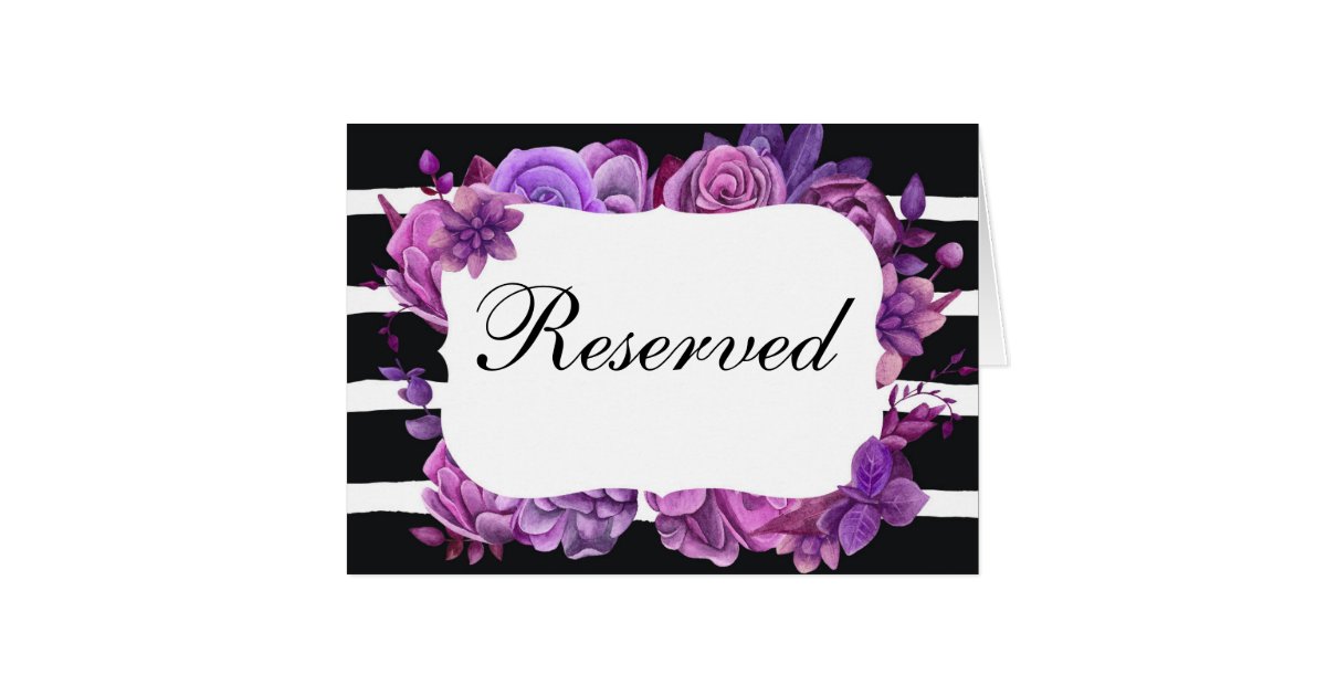 Purple flowers reserved sign. Wedding striped | Zazzle