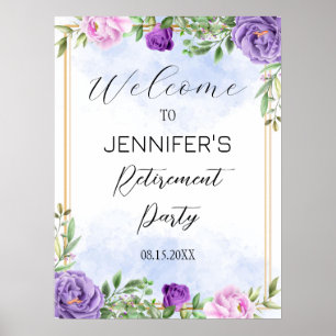 Purple Flowers Retirement Party Welcome Sign