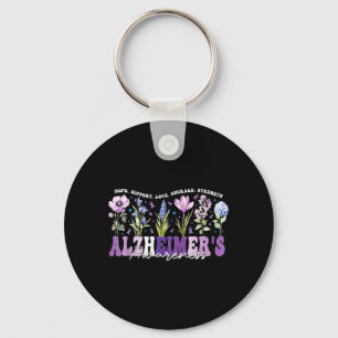 Purple Flowers Ribbon Support Alzheimers Awareness Keychain