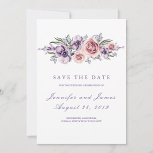 Purple Flowers Romantic Save the Date
