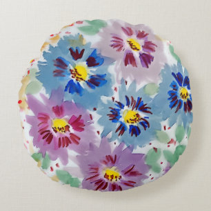 Purple flowers round pillow