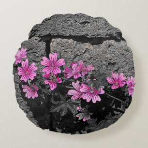 Purple flowers round pillow