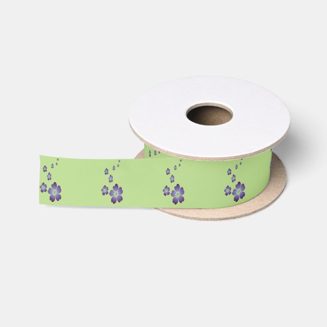 Purple Flowers Satin Ribbon (Spool)