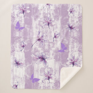 Purple Flowers  Sherpa Blanket