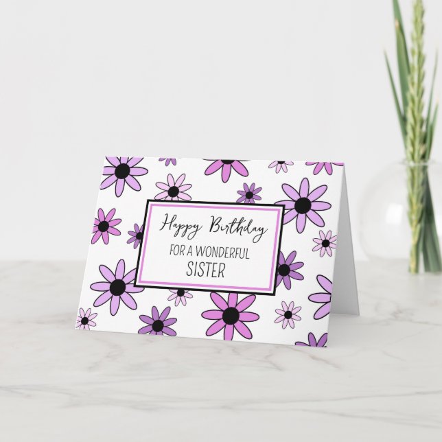 Purple Flowers Sister Birthday Card (Front)