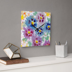 Purple flowers  square wall clock