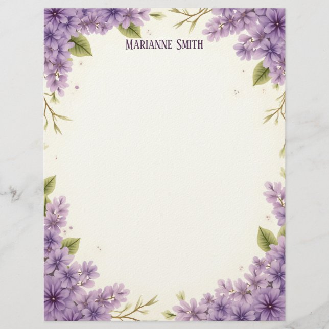 Purple Flowers Stationery Paper (Front)