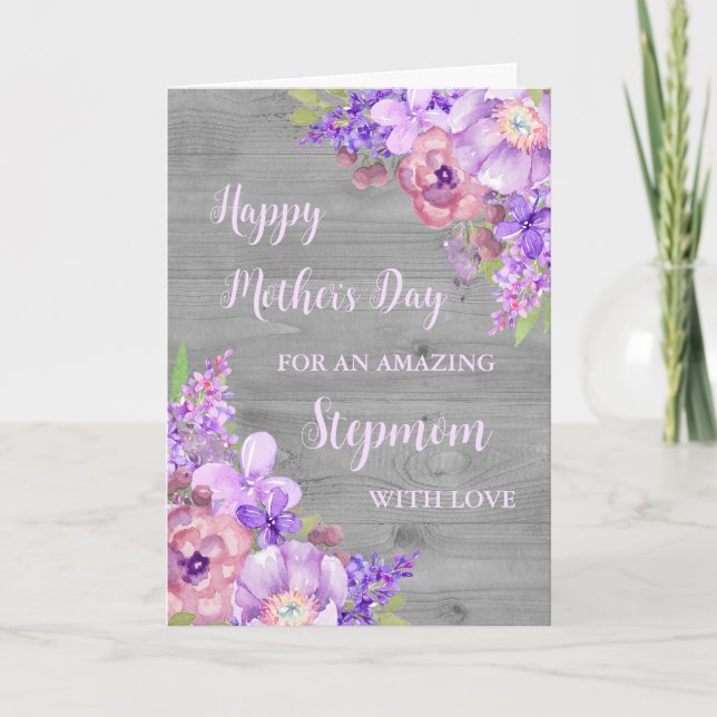 Purple Flowers Stepmom Happy Mother's Day Card (Front)