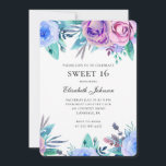 Purple flowers sweet 16. Blue floral 16th birthday Invitation<br><div class="desc">Contact me,  please,  if you need additional items.</div>