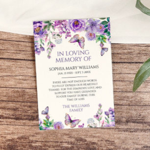 Purple Flowers Sympathy Memory Thank You Card