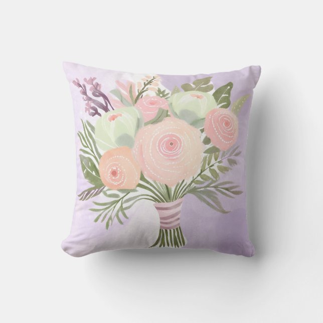 Purple Flowers Throw Pillow (Front)